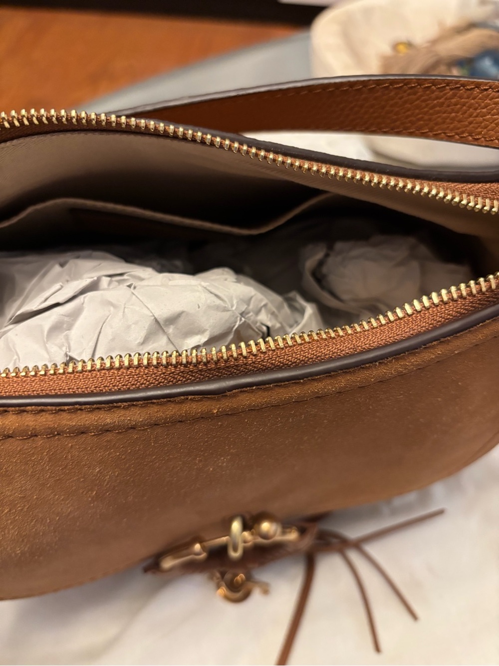 See By Chloe Cognac Leather & Suede Shoulder Bag with Gold Ring - Picture 5 of 7